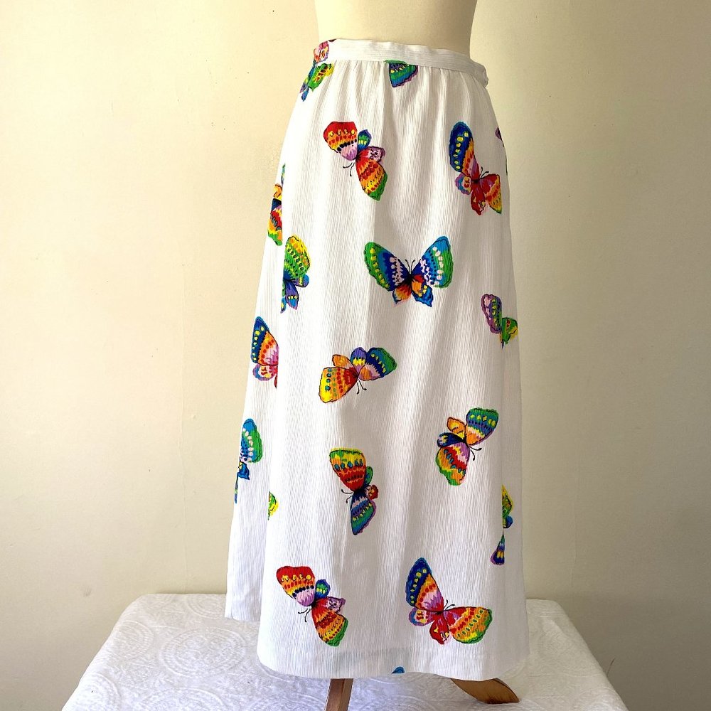 Butterfly Maxi Skirt Vintage Colorful Botanical Print Summer Skirt